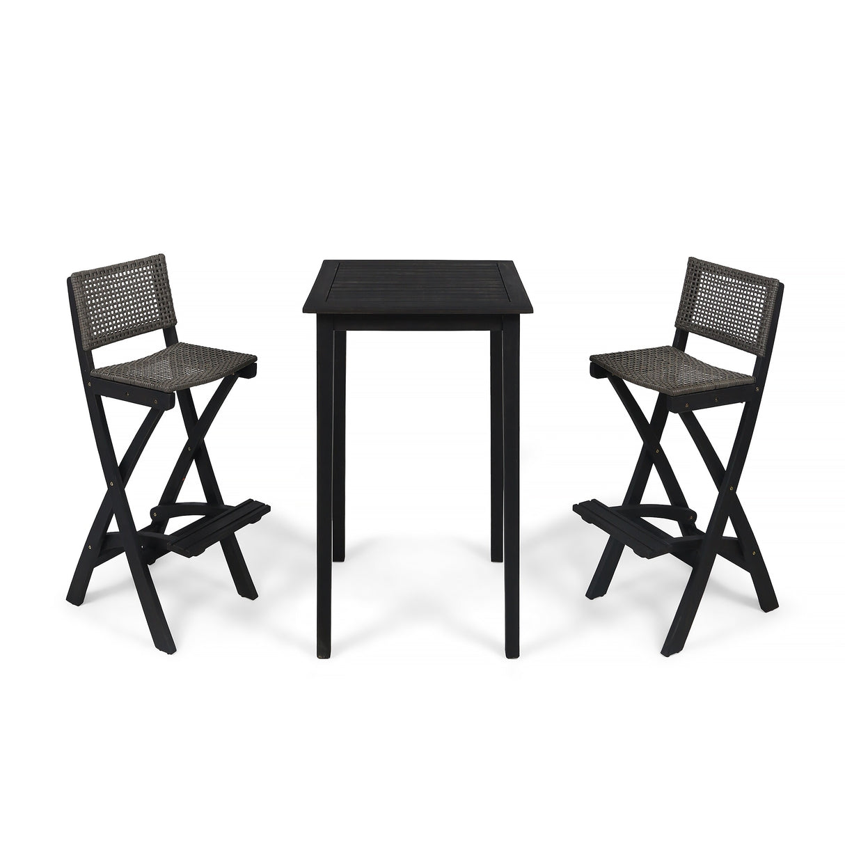 Polaris Outdoor 26" Square 3 Piece Wood and Wicker Bar Height Set by Christopher Knight Home