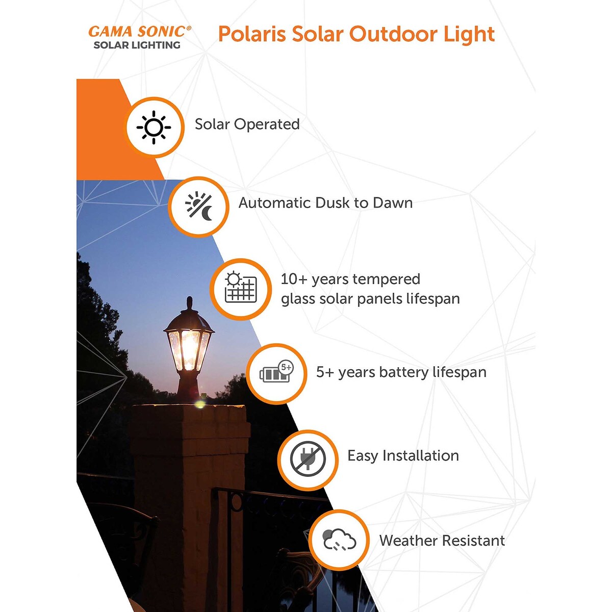 Polaris Bulb Black Solar 3' Fitter Post Light with Pier or Wall Sconce