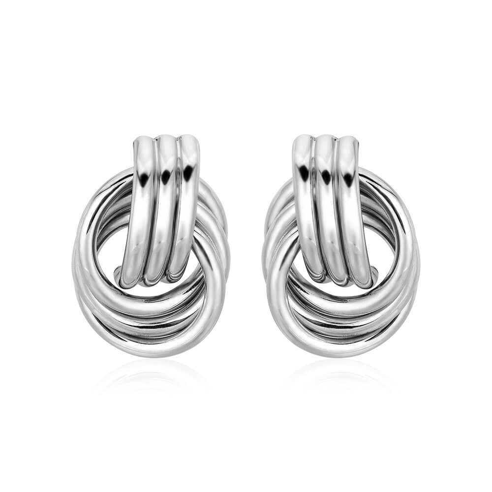 Polished Love Knot Earrings with Interlocking Rings in Sterling Silver