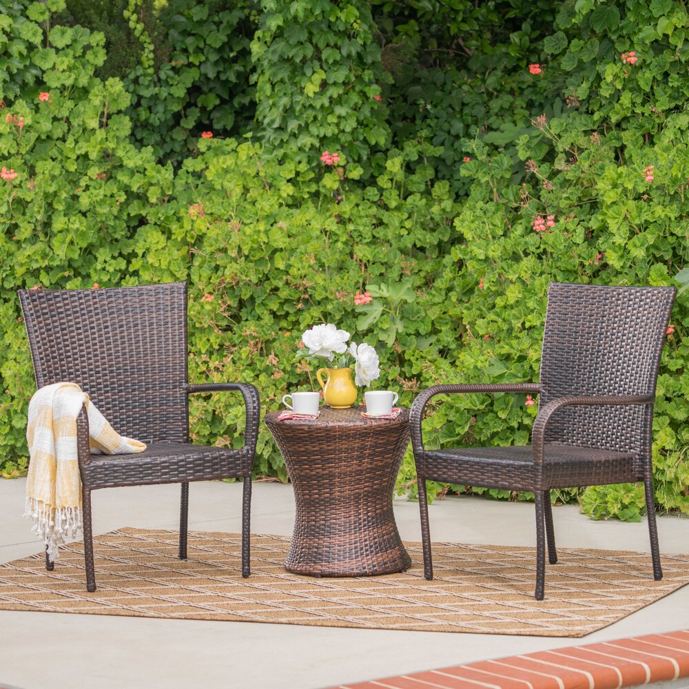 Christopher Knight Home Polk Outdoor 3-Piece Round Wicker Bistro Set