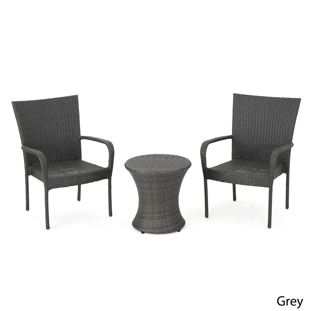 Christopher Knight Home Polk Outdoor 3-Piece Round Wicker Bistro Set