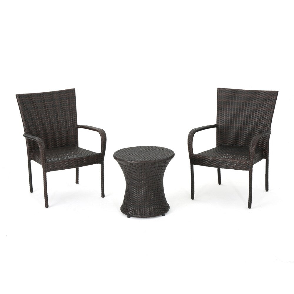 Christopher Knight Home Polk Outdoor 3-Piece Round Wicker Bistro Set
