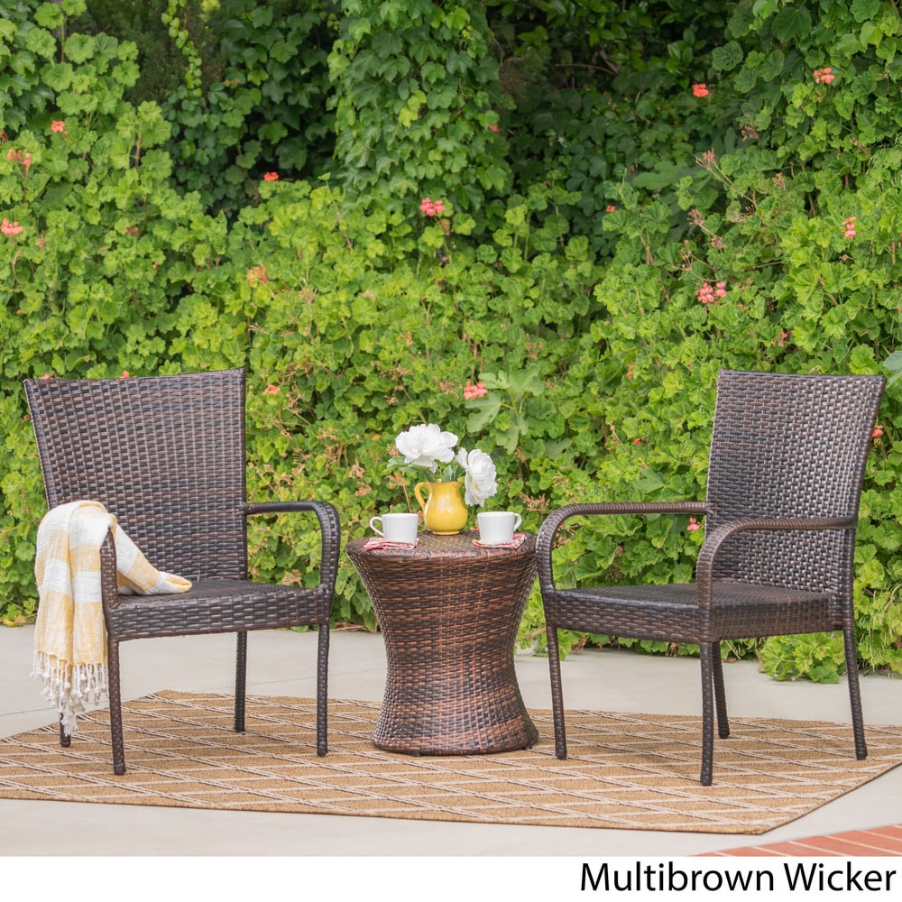 Christopher Knight Home Polk Outdoor 3-Piece Round Wicker Bistro Set