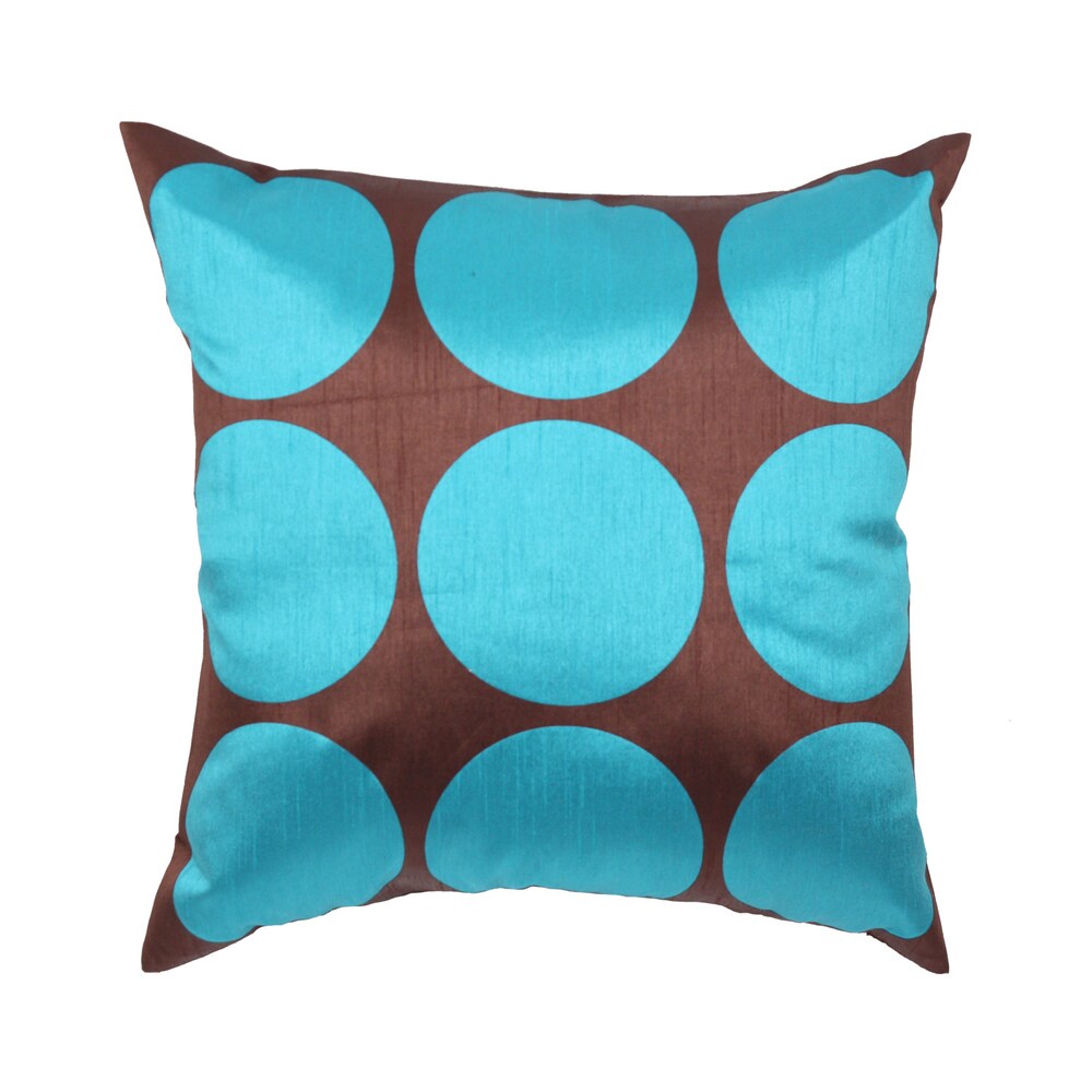 Polka Dot Turquoise 18-inch Faux Silk Throw Pillow