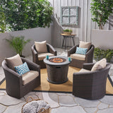 Pollock Outdoor 4 Piece Wicker Swivel Chair Set with Fire Pit by Christopher Knight Home