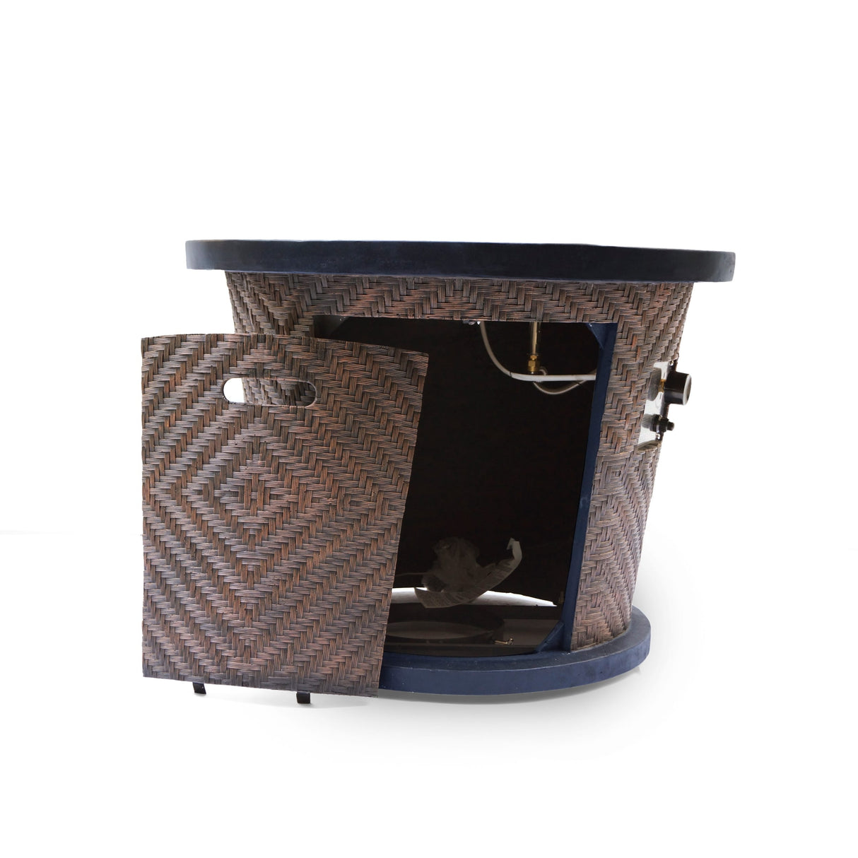 Pollock Outdoor 4 Piece Wicker Swivel Chair Set with Fire Pit by Christopher Knight Home