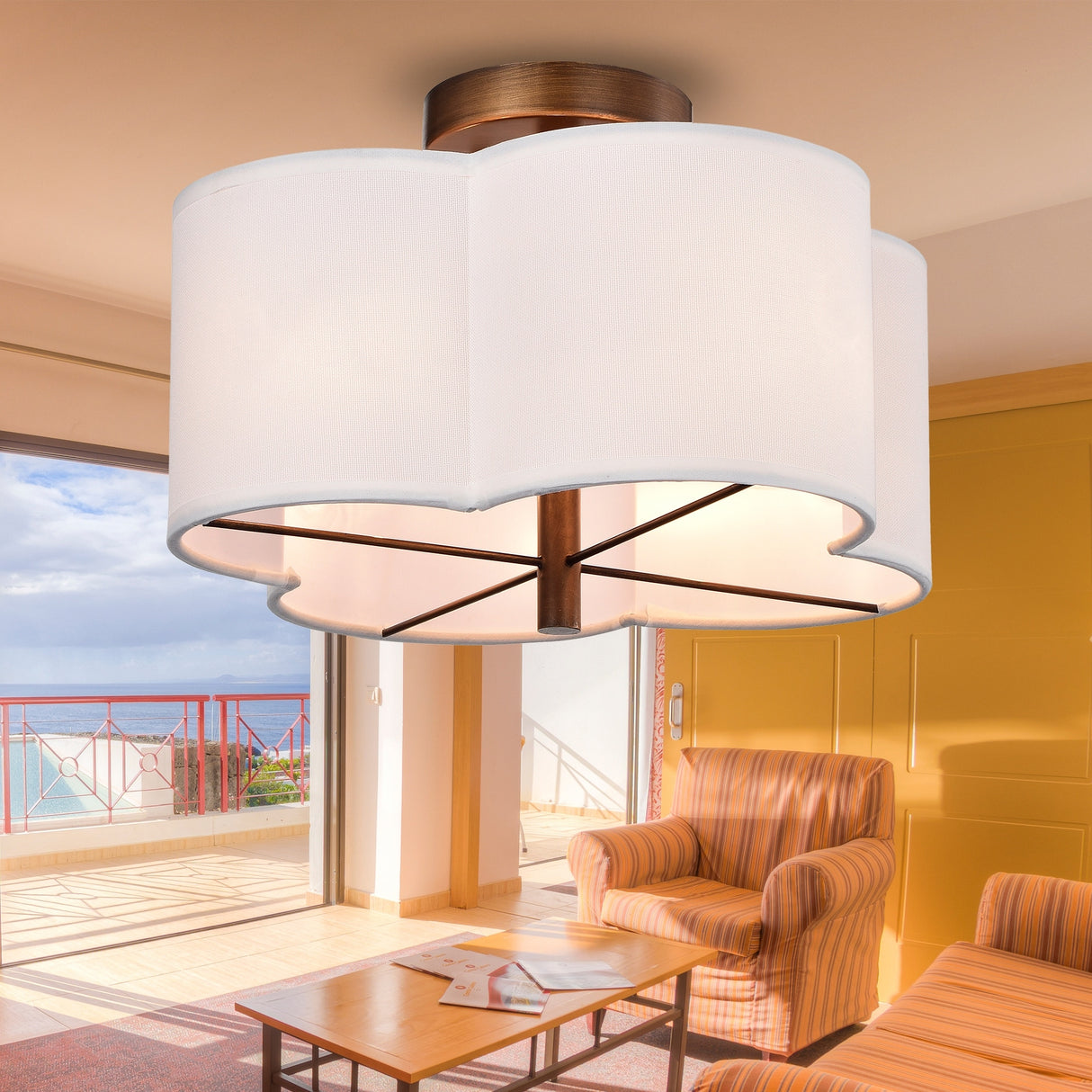 Polst Antique Copper 4-Light Clover Semi-Flush Ceiling Lamp