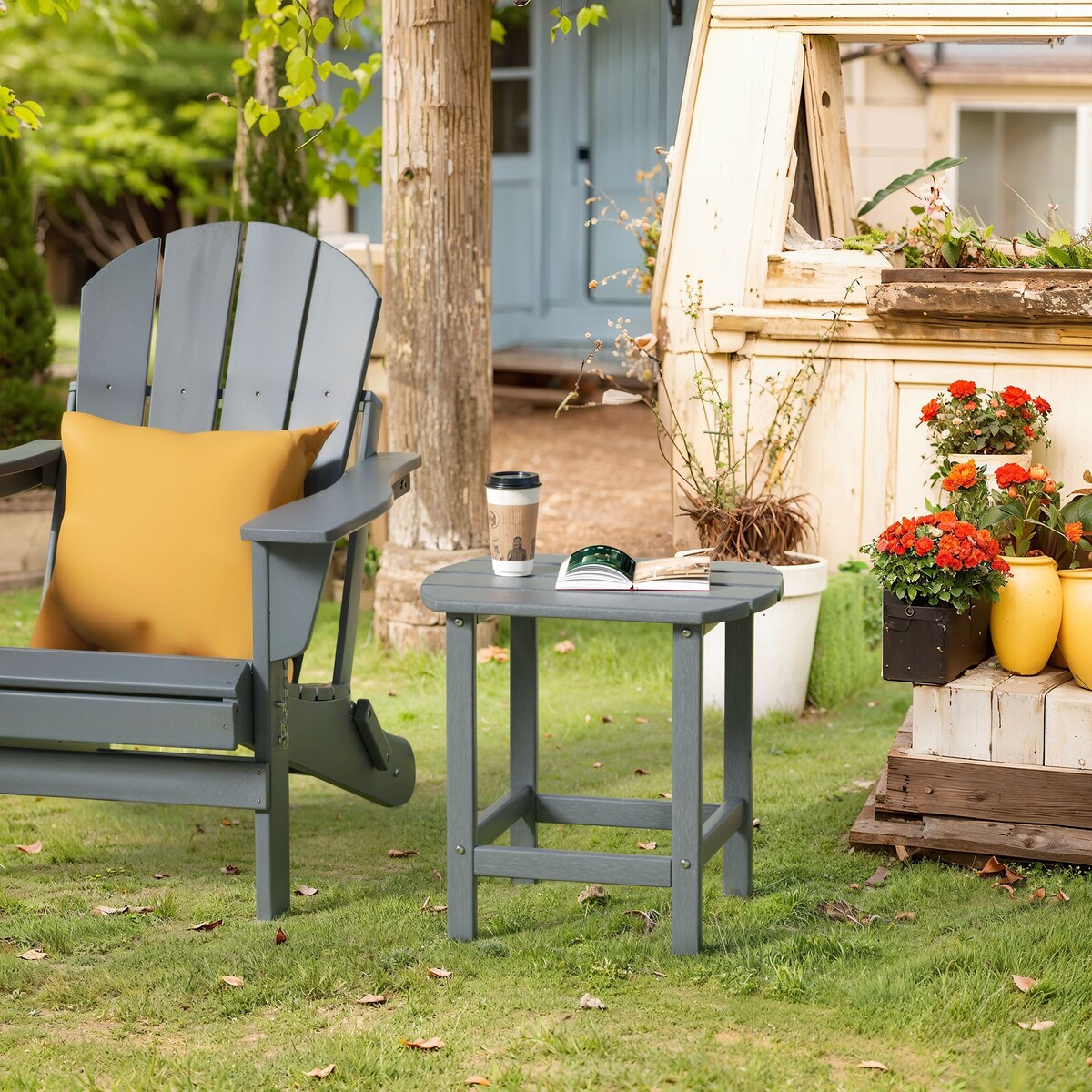 Poly Adirondack Chair-Folding-All-Weather Proof with side table