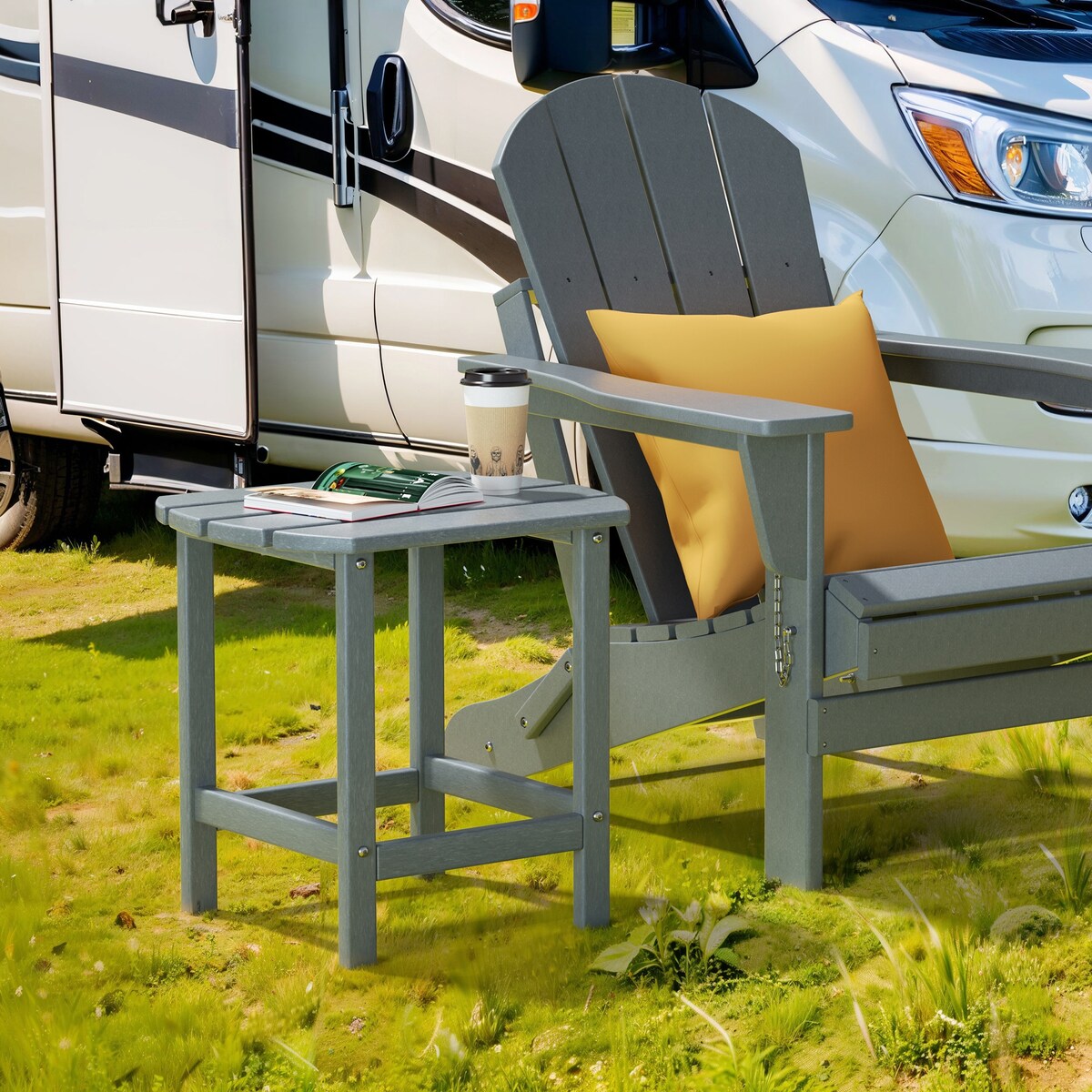 Poly Adirondack Chair-Folding-All-Weather Proof with side table