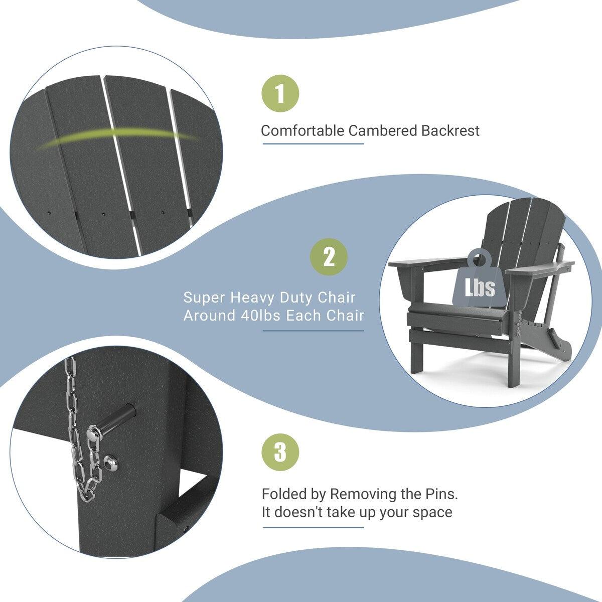 Poly Adirondack Chair-Folding-All-Weather Proof with side table