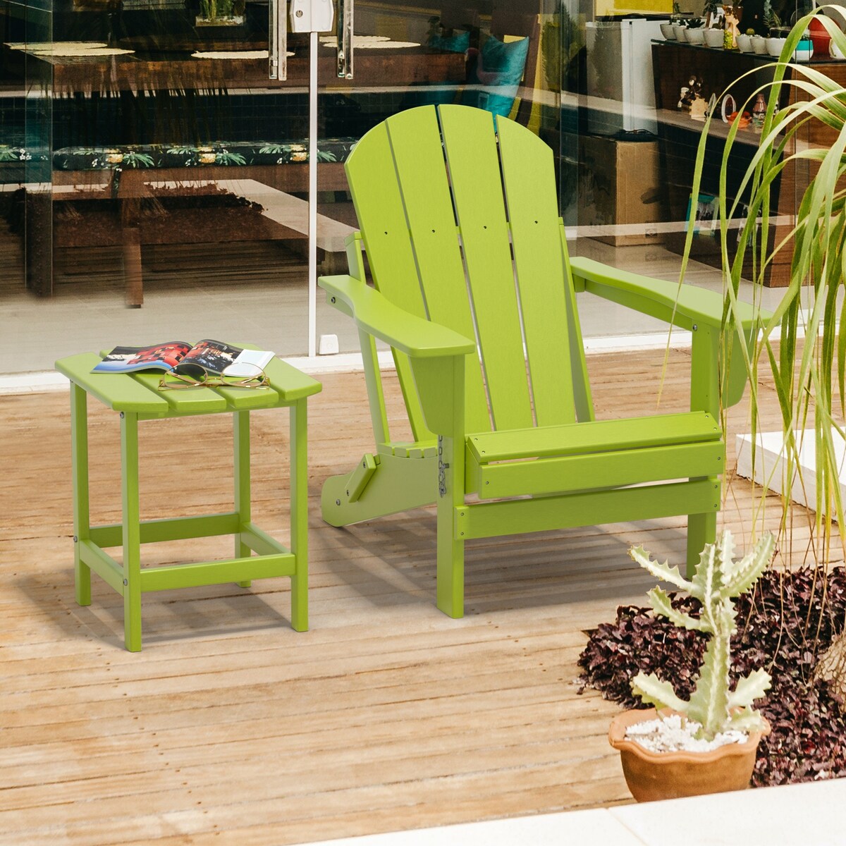 Poly Adirondack Chair-Folding-All-Weather Proof with side table
