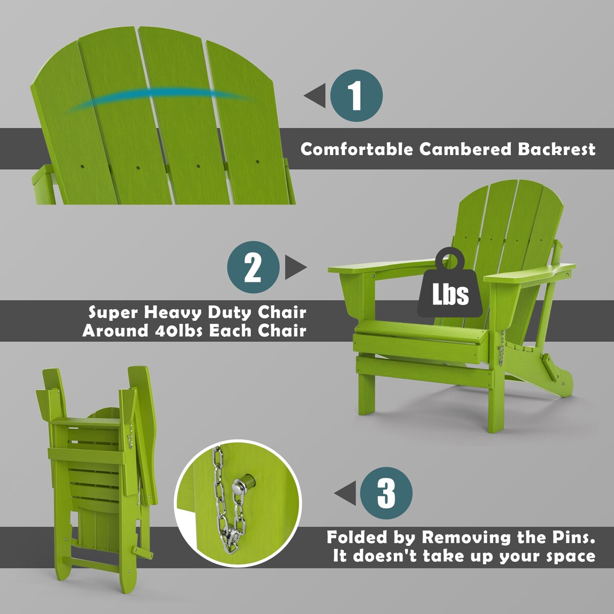 Poly Adirondack Chair-Folding-All-Weather Proof with side table