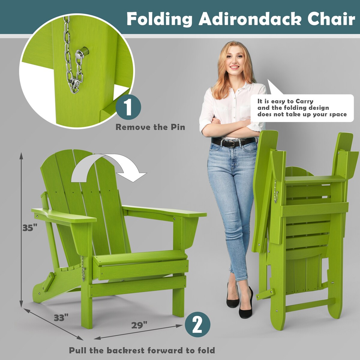 Poly Adirondack Chair-Folding-All-Weather Proof with side table