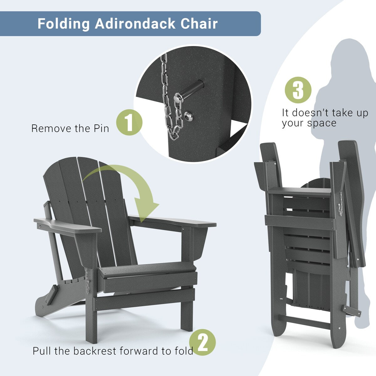 Poly Adirondack Chair-Folding-All-Weather Proof with side table