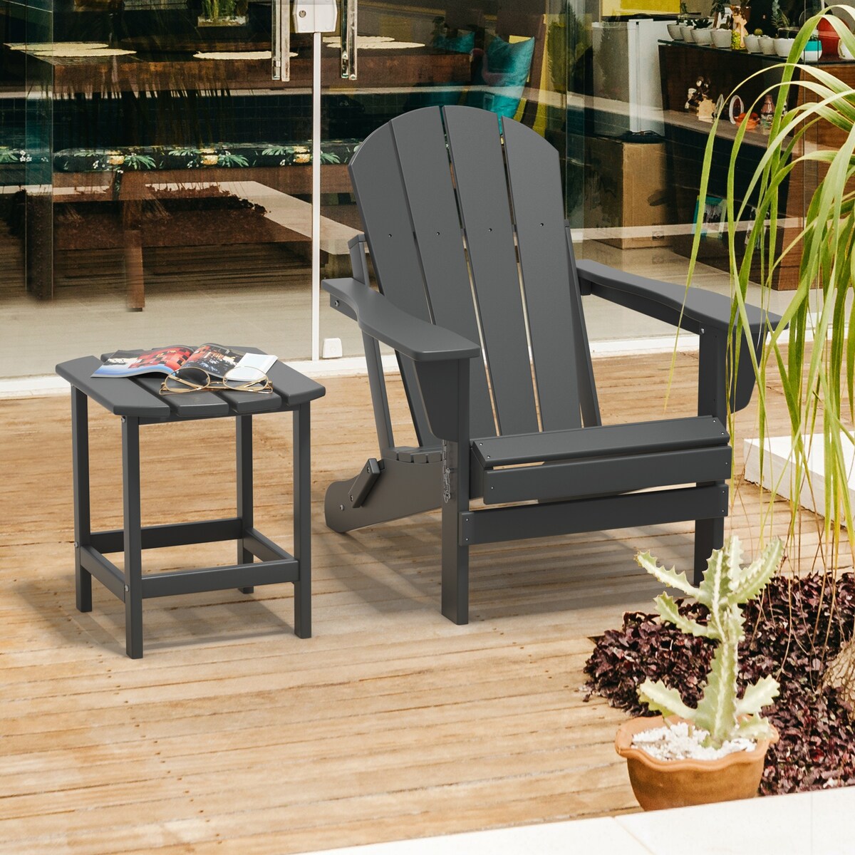 Poly Adirondack Chair-Folding-All-Weather Proof with side table