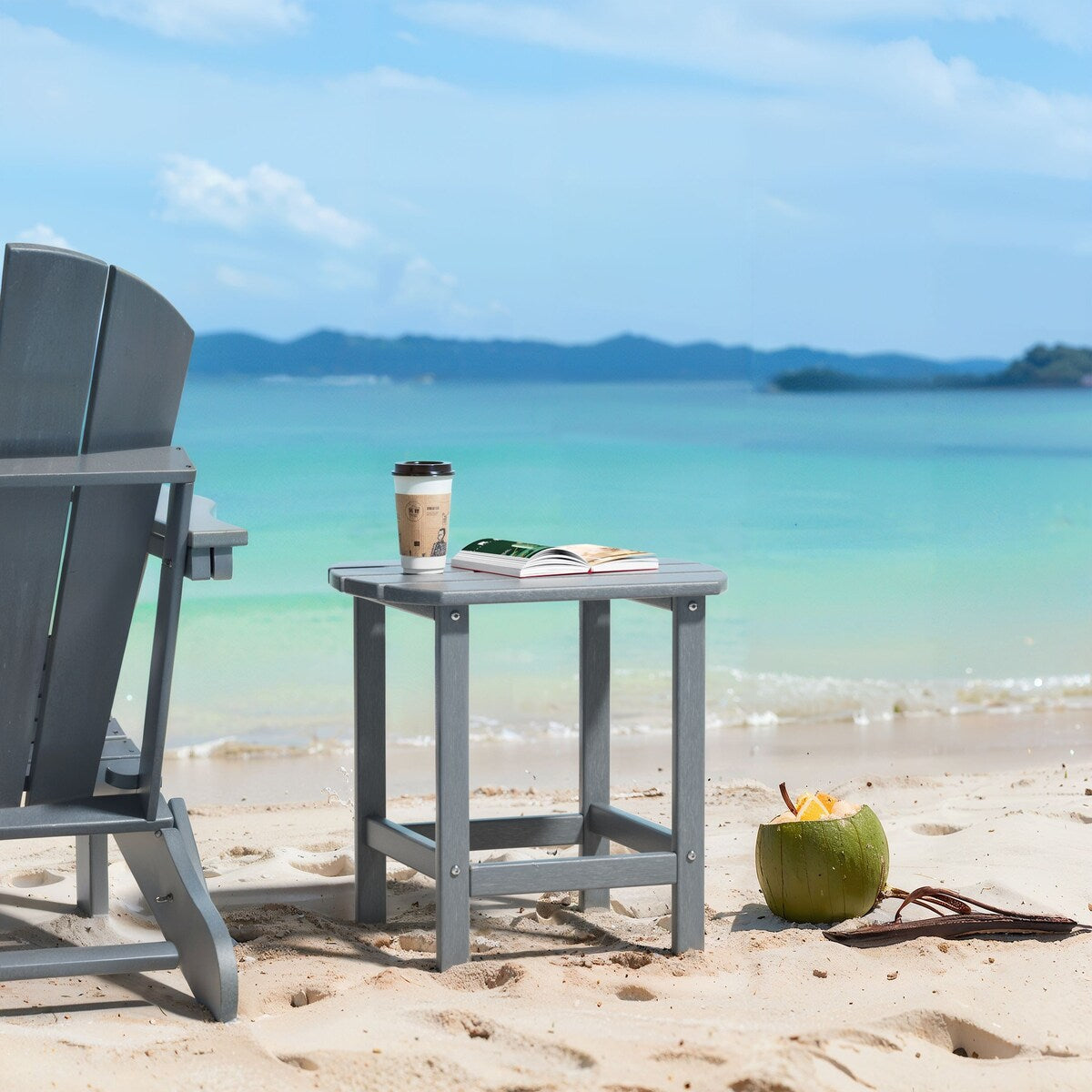 Poly Adirondack Chair-Folding-All-Weather Proof with side table