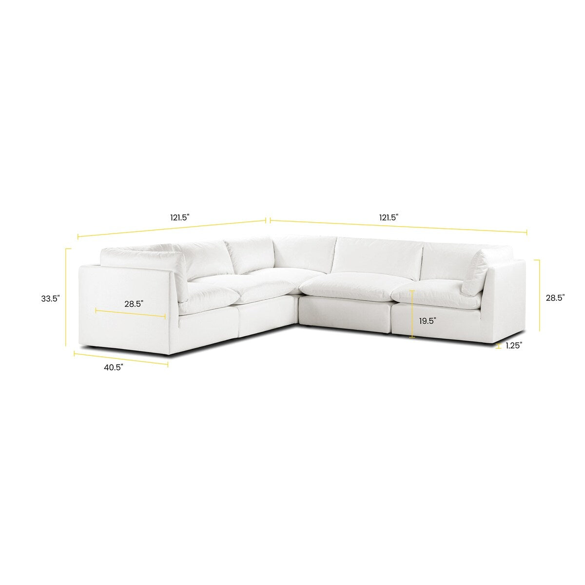 Poly and Bark 5-Seat Davos Modular Corner-Sectional in Cotton White