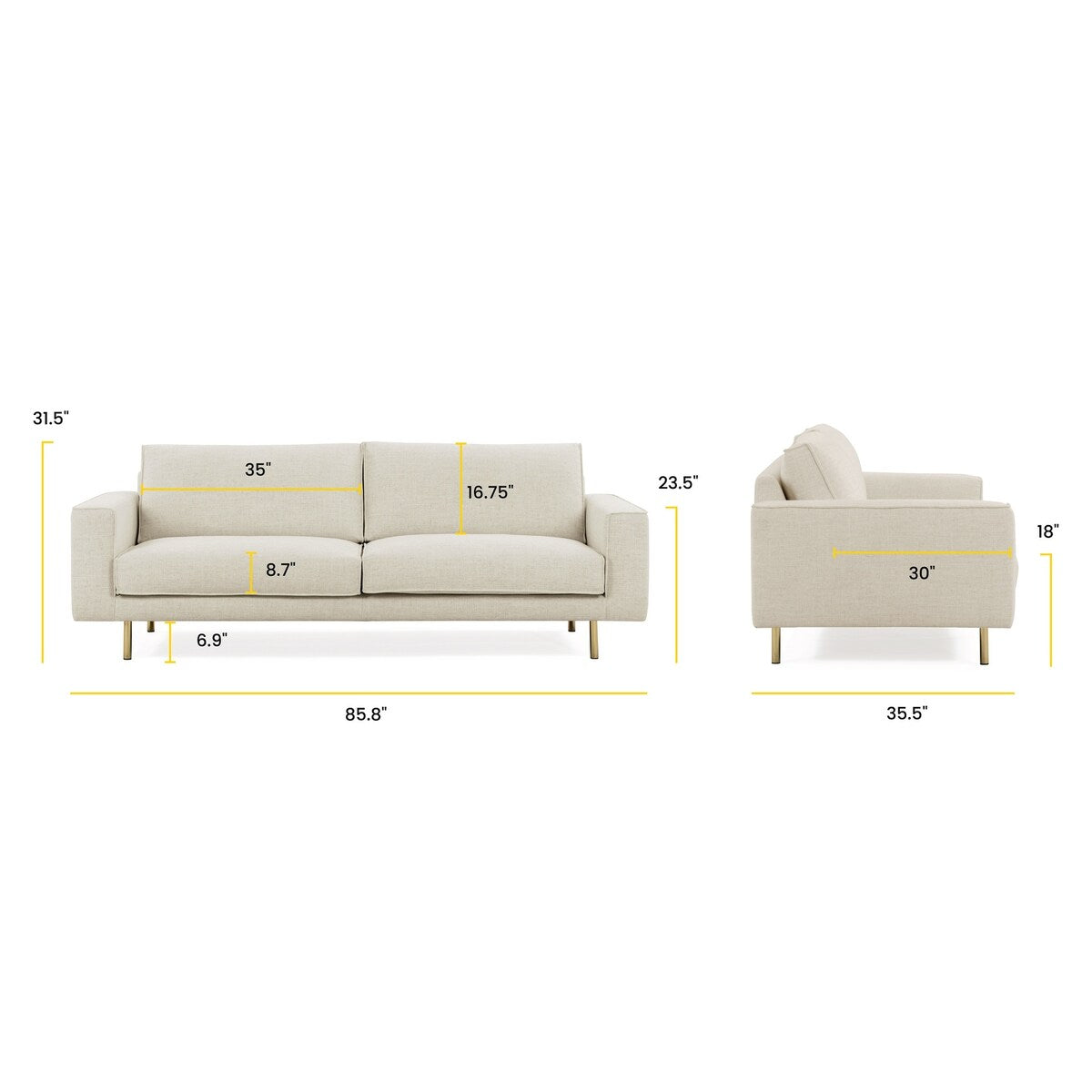 Poly & Bark Napa 72" Velvet Fabric Apartment Sofa