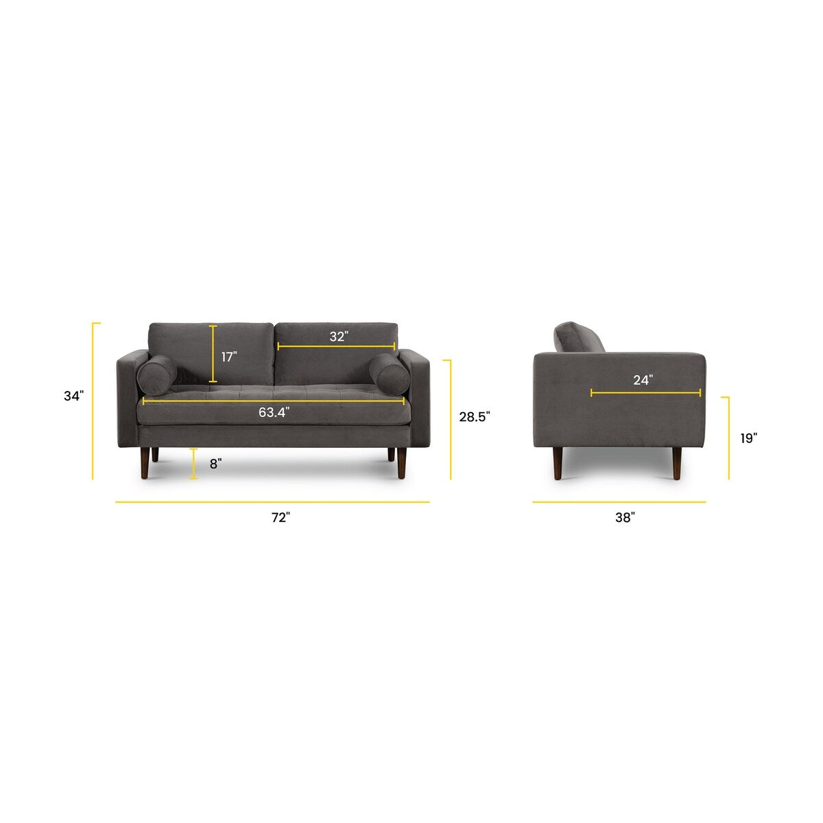 Poly & Bark Napa 72" Velvet Fabric Apartment Sofa