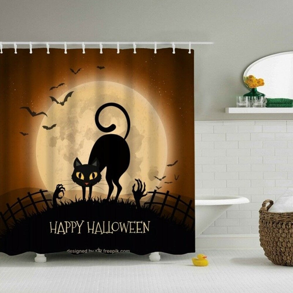 Polyester Shower Curtain with Hooks #14 Black Cat 72" x 72"