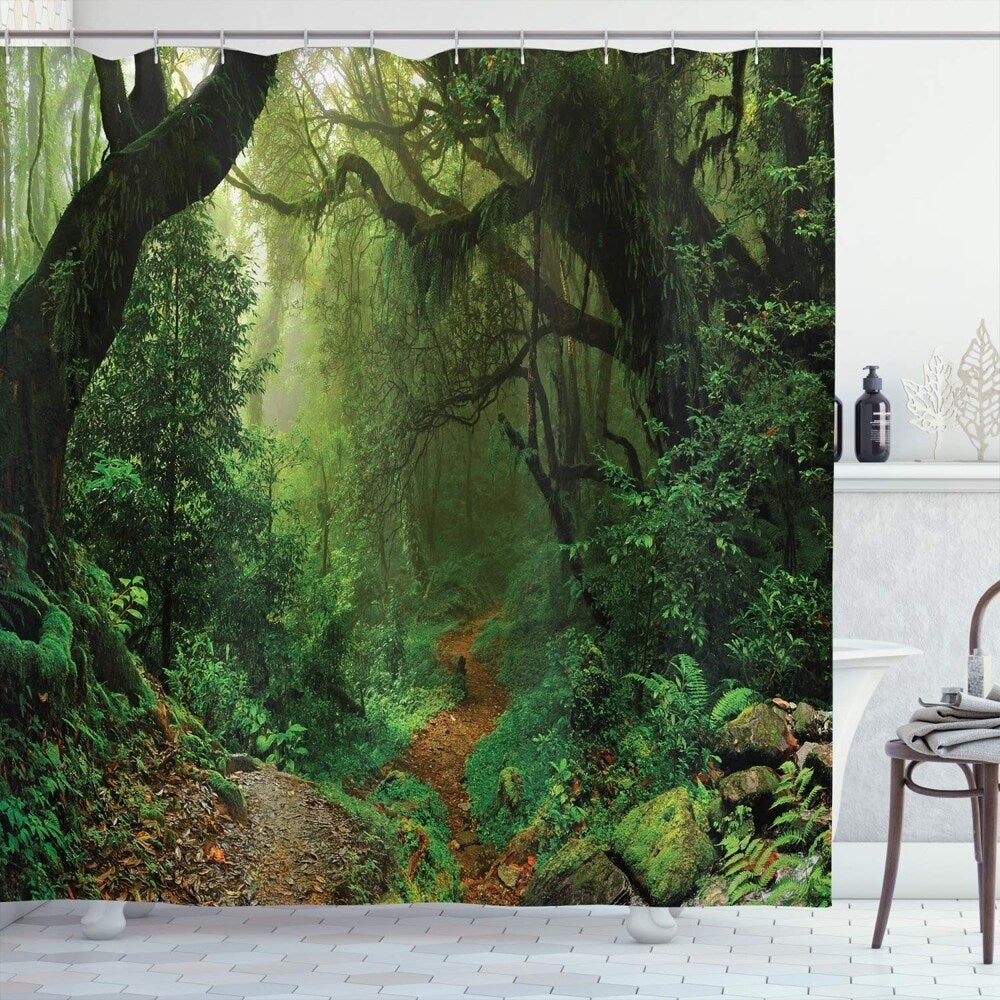 Polyester Shower Curtain with Hooks Green Forest 70" x 70"