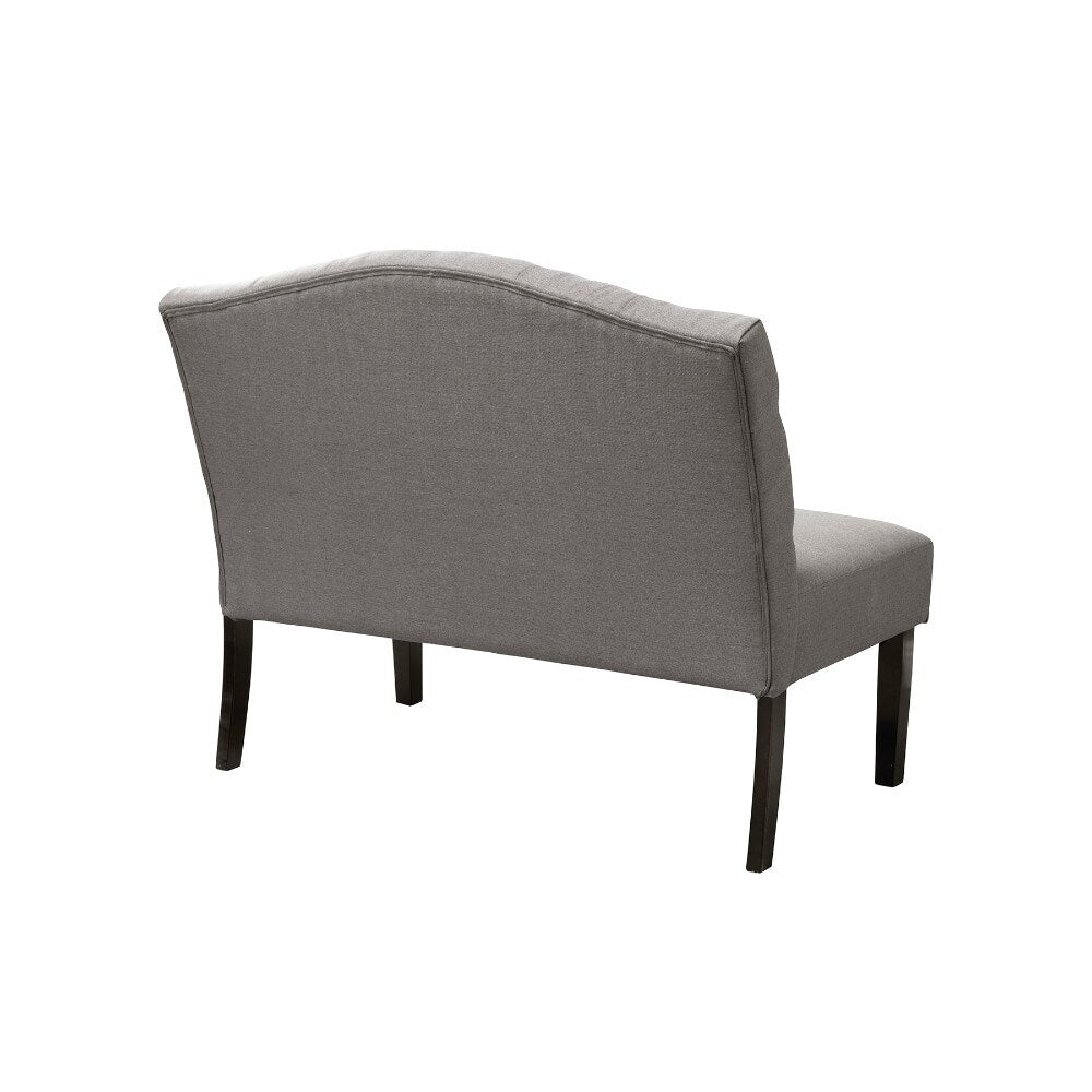 Polyester Upholstered Wooden Bench with Button Tufted Back, Gray