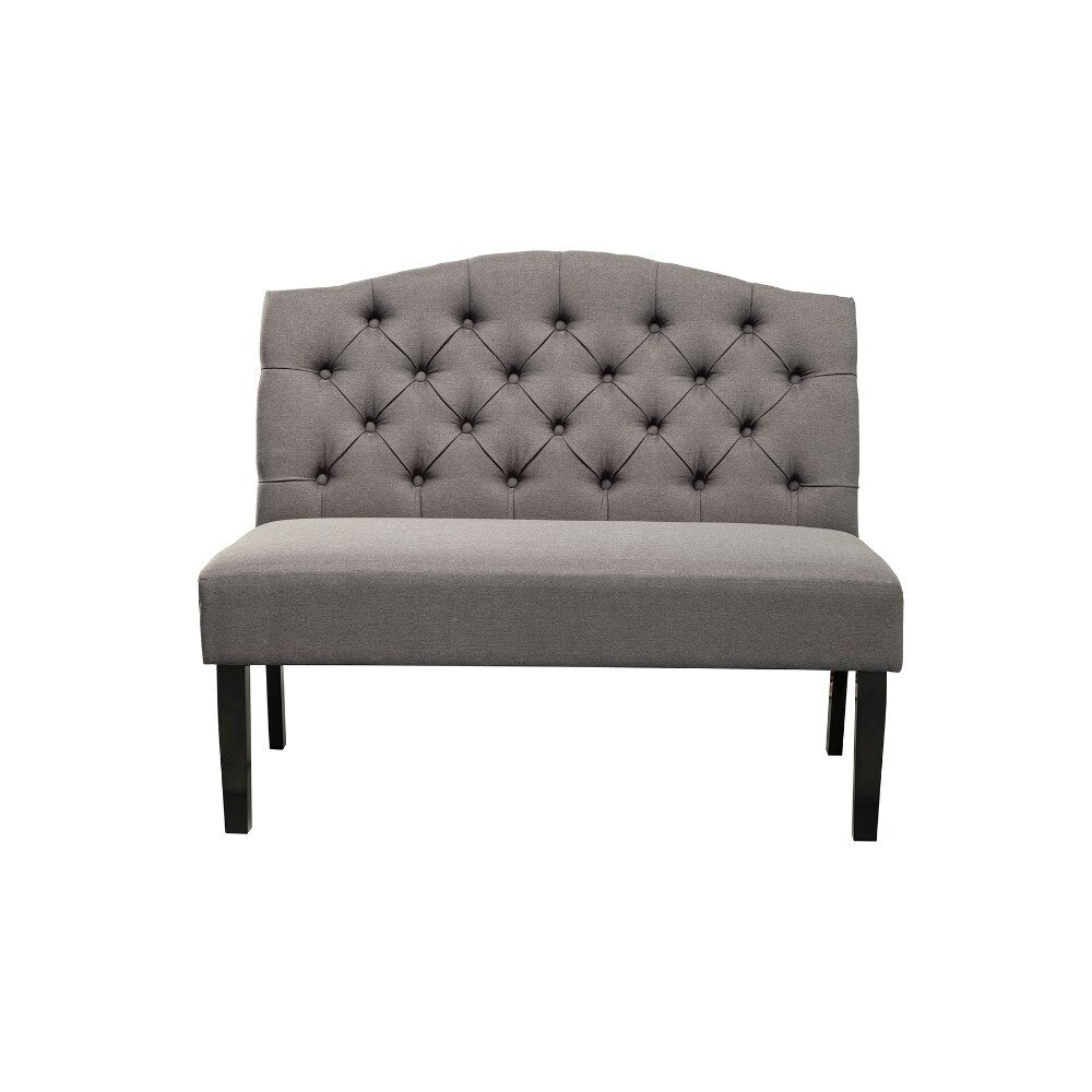 Polyester Upholstered Wooden Bench with Button Tufted Back, Gray