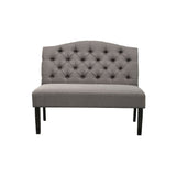 Polyester Upholstered Wooden Bench with Button Tufted Back, Gray