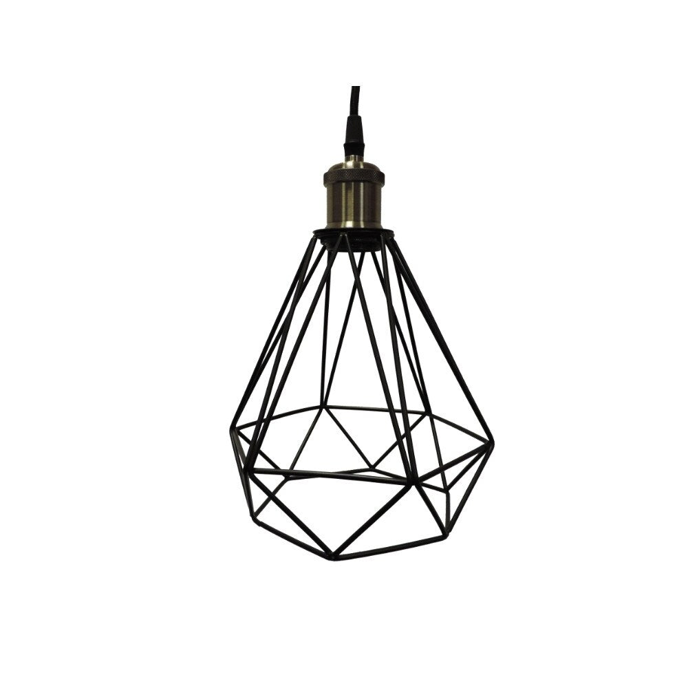 Polygon Diamond Shaped Wire Pendant Light, Black