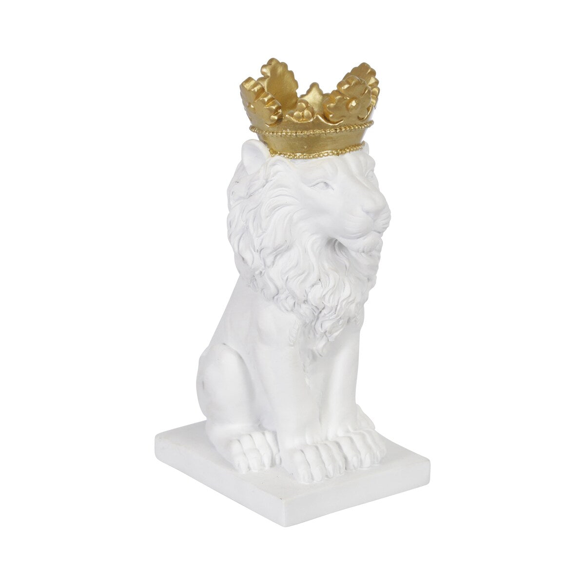 Polyresin 8" Lion with Crown Figurine, White, gold 8"H - 5.0" x 4.0" x 8.0"