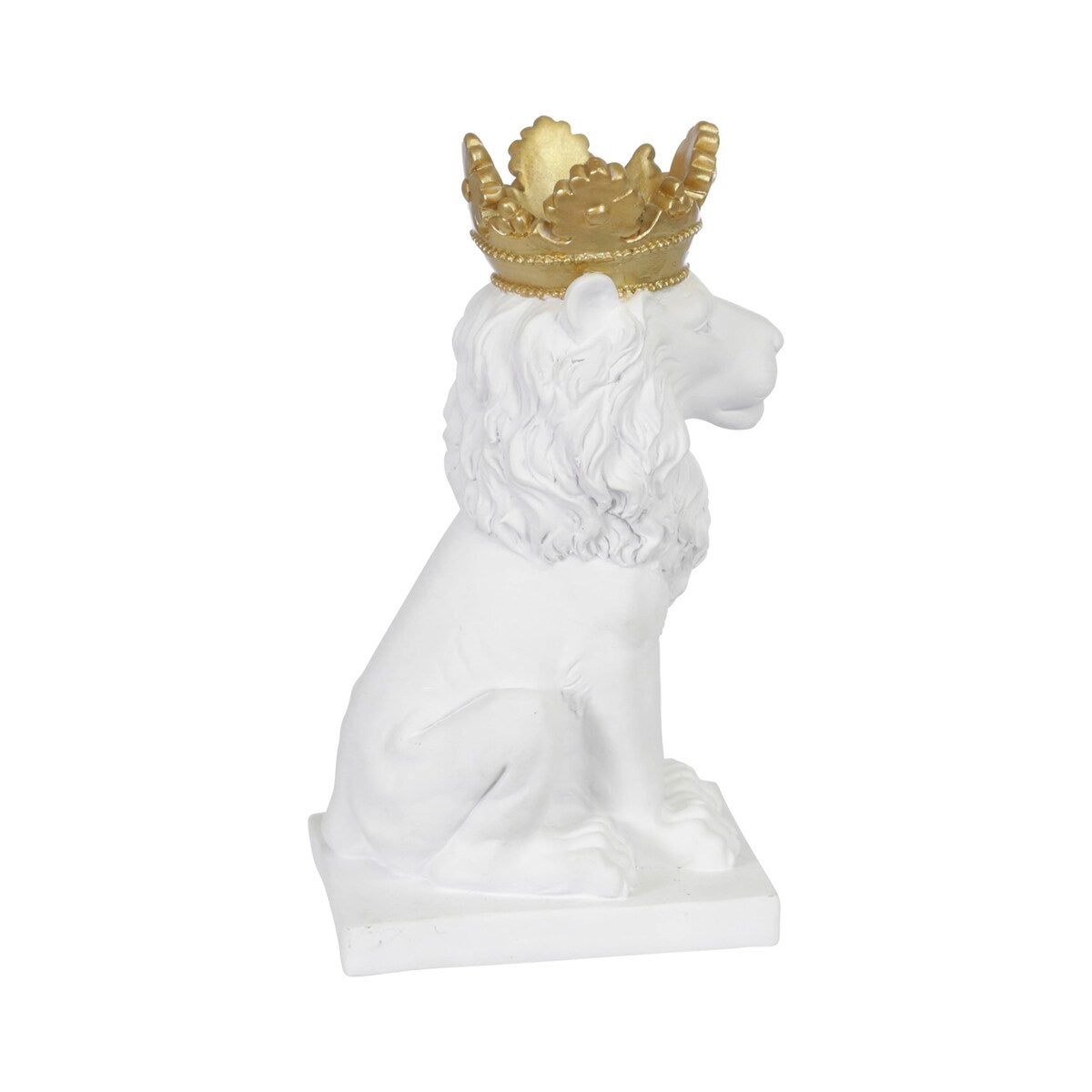 Polyresin 8" Lion with Crown Figurine, White, gold 8"H - 5.0" x 4.0" x 8.0"