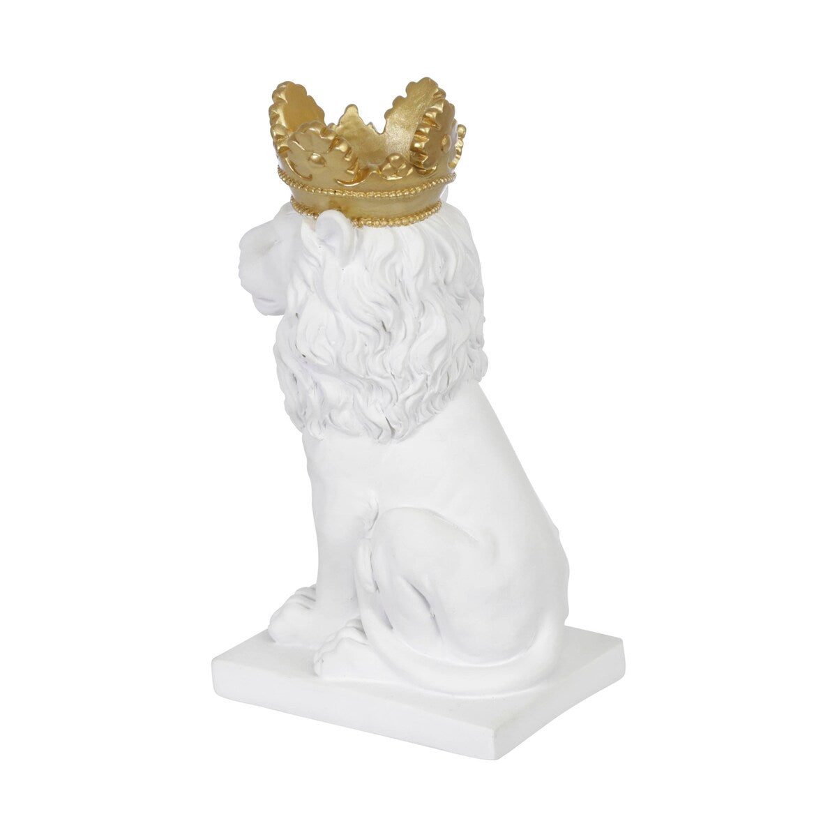 Polyresin 8" Lion with Crown Figurine, White, gold 8"H - 5.0" x 4.0" x 8.0"