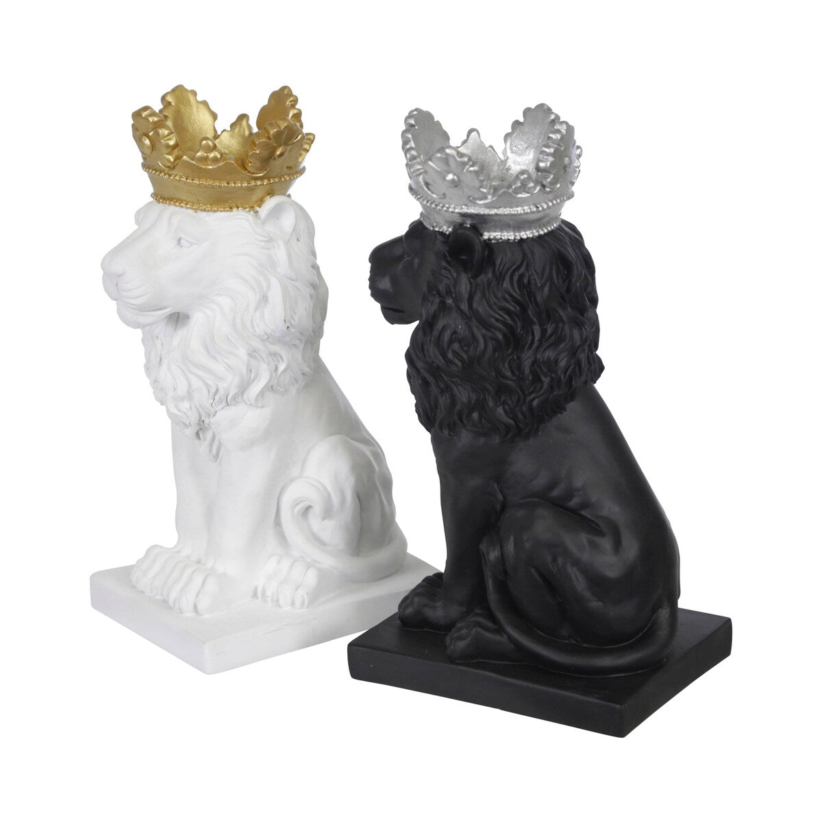 Polyresin 8" Lion with Crown Figurine, White, gold 8"H - 5.0" x 4.0" x 8.0"
