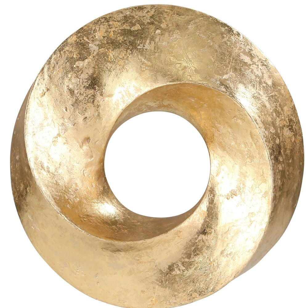 Polyresin Circular Swirl Table Top Decor with Stand, Gold and Black