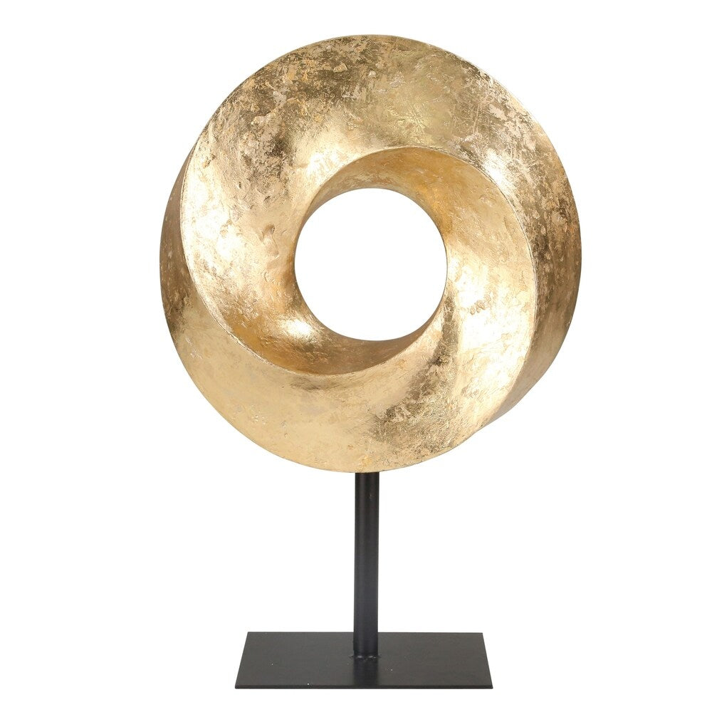 Polyresin Circular Swirl Table Top Decor with Stand, Gold and Black