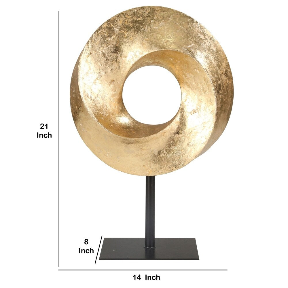 Polyresin Circular Swirl Table Top Decor with Stand, Gold and Black