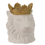 Polyresin Decorative Lion Figurine with Crown, Gold and White