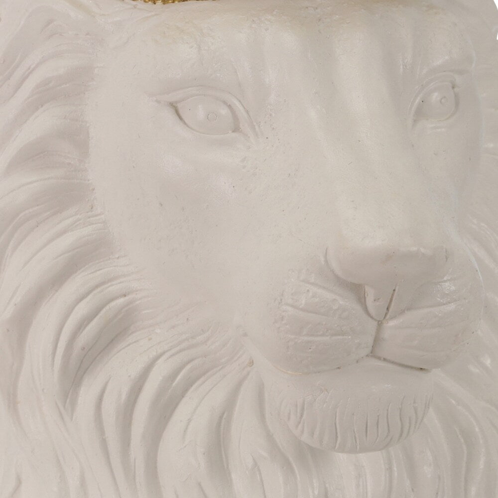 Polyresin Decorative Lion Figurine with Crown, Gold and White