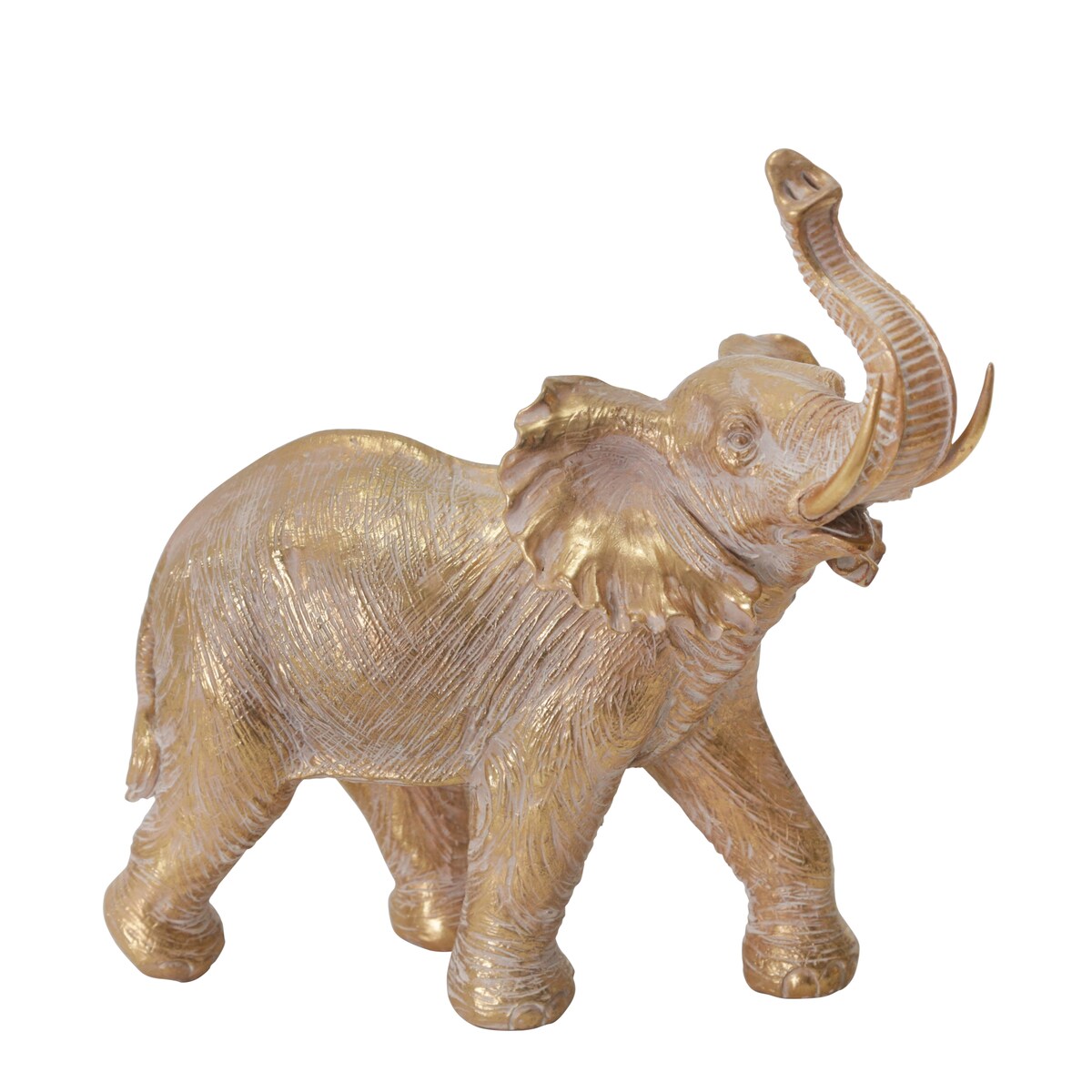 Polyresin Elephant Accent Decor with Textured Detail, Gold