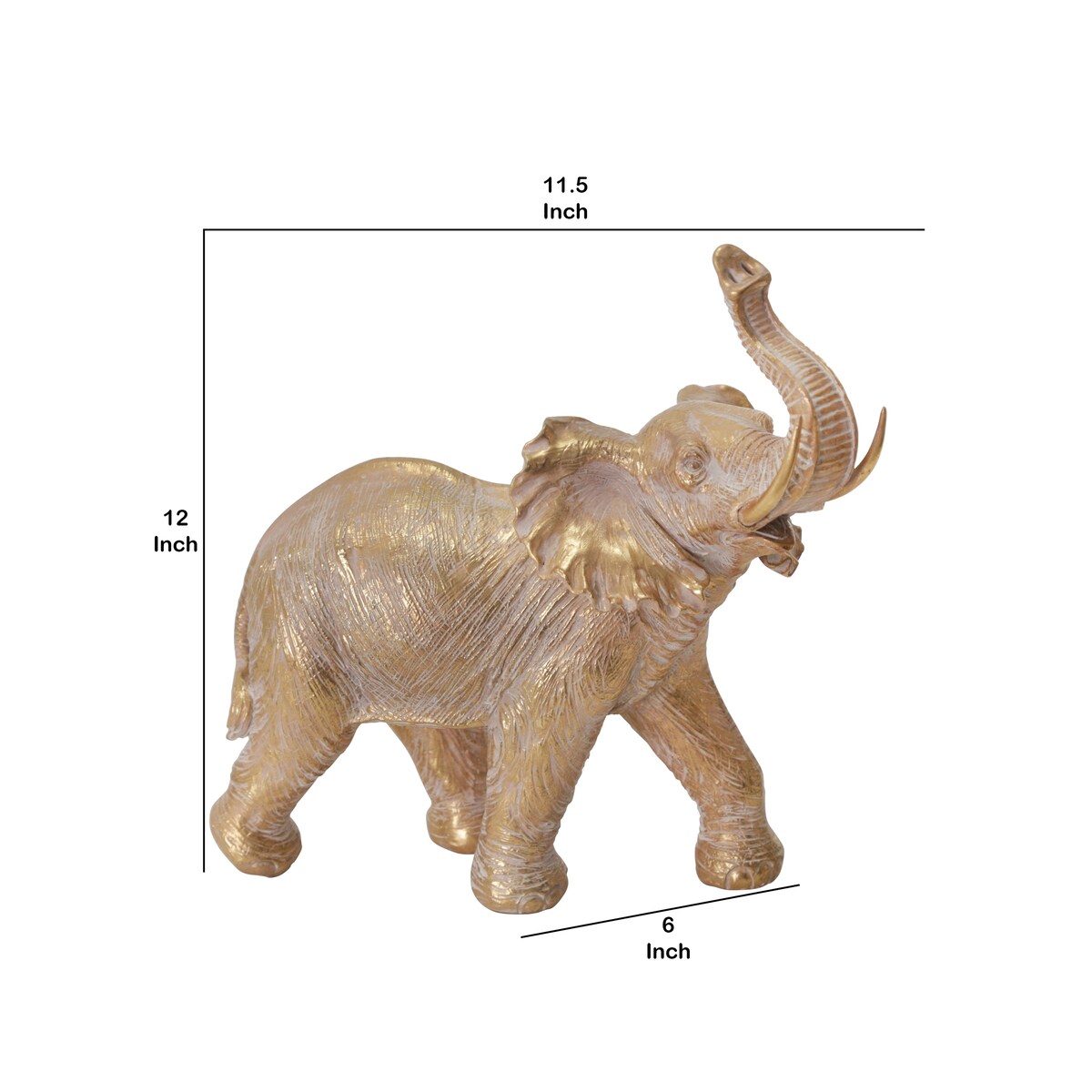 Polyresin Elephant Accent Decor with Textured Detail, Gold