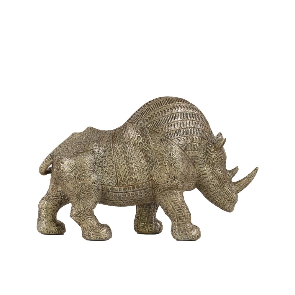 Polyresin Small Metallic Finish Brown Standing Rhinoceros Figurine