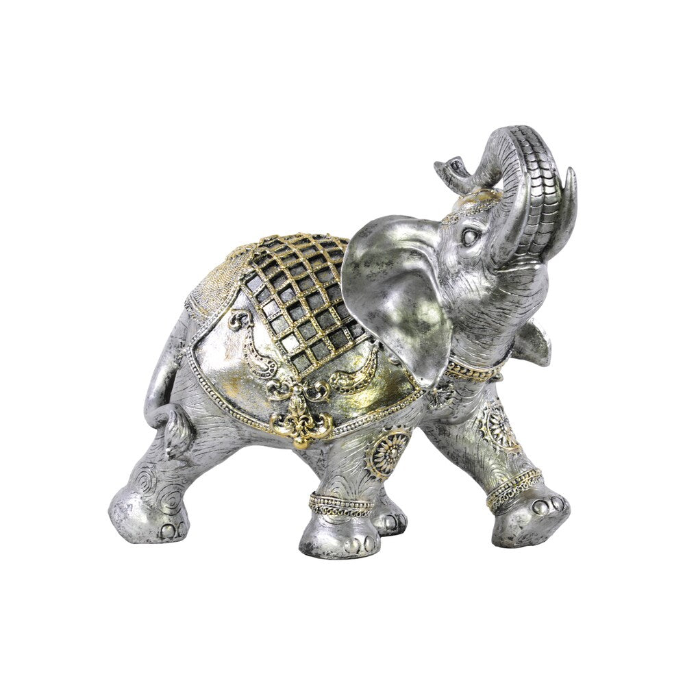 Urban Trends Collection Silver Finish Polyresin Standing Trumpeting Elephant Figurine