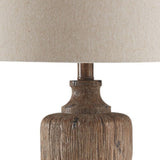 Polyresin Table Lamp with Turned Base and Fabric Shade, Brown and Off White