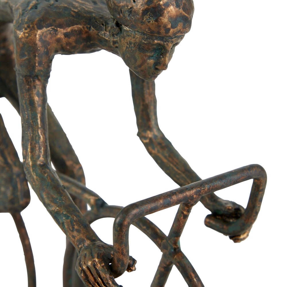 Polystone Man Sculpture Riding Bicycle with Stable Base, Bronze