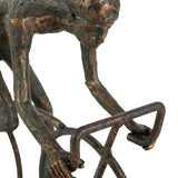 Polystone Man Sculpture Riding Bicycle with Stable Base, Bronze