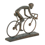 Polystone Man Sculpture Riding Bicycle with Stable Base, Bronze