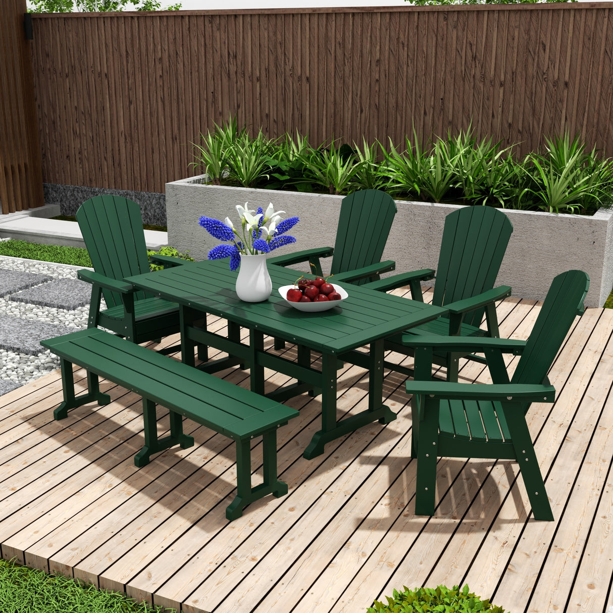 Polytrends Altura 6-Piece Rectangular Poly Eco-Friendly All Weather Outdoor Dining Set with Bench