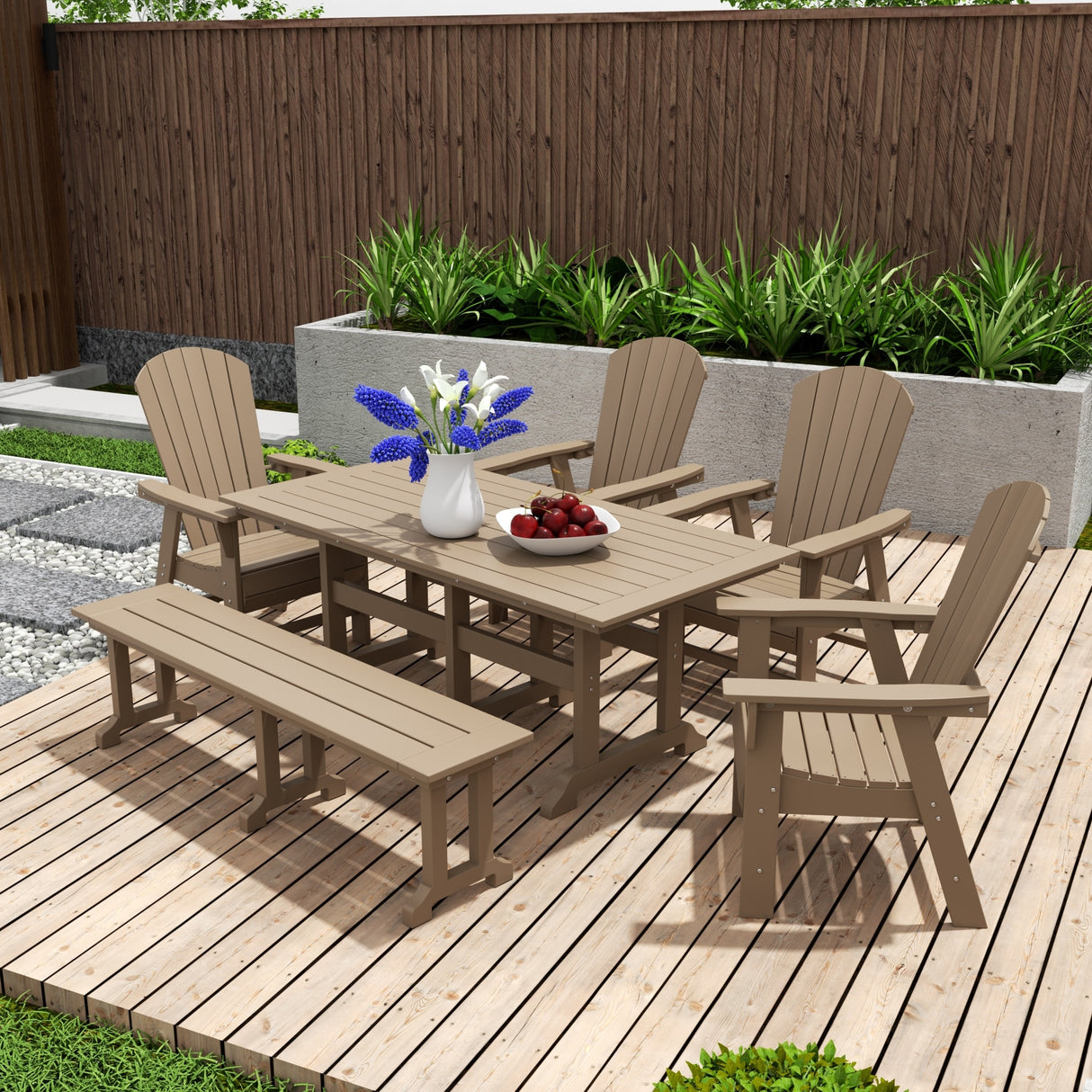 Polytrends Altura 6-Piece Rectangular Poly Eco-Friendly All Weather Outdoor Dining Set with Bench