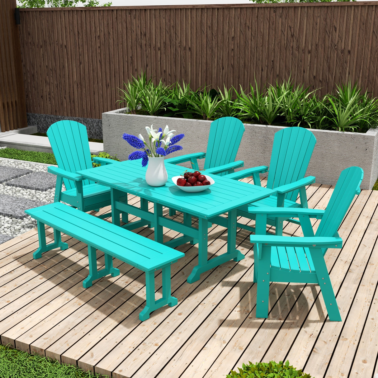 Polytrends Altura 6-Piece Rectangular Poly Eco-Friendly All Weather Outdoor Dining Set with Bench