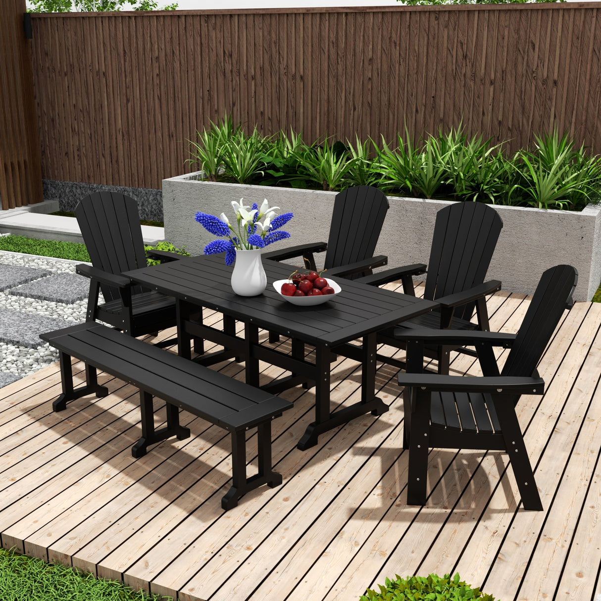Polytrends Altura 6-Piece Rectangular Poly Eco-Friendly All Weather Outdoor Dining Set with Bench